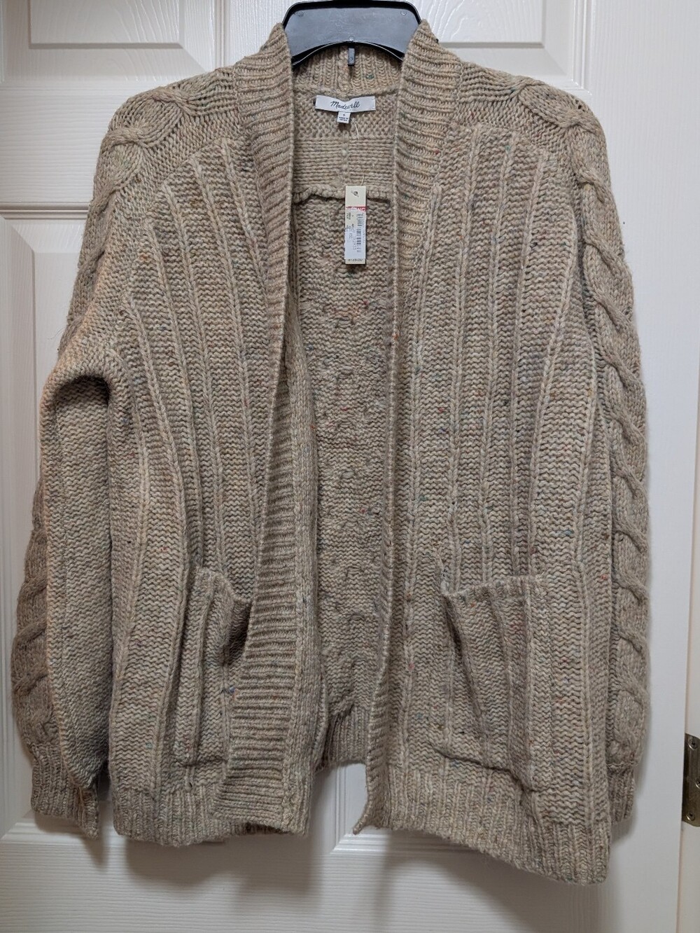 NWT Madewell Bubble Sleeve Cableknit Cardigan Sweater Oatmeal K1564 Size Small